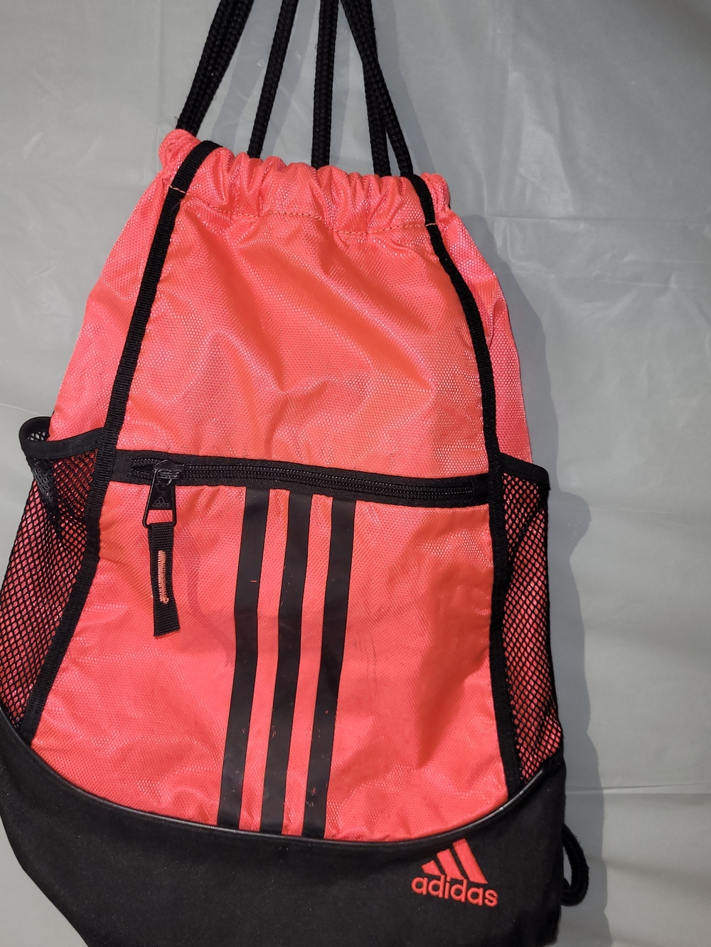 adidas Men's Coral Pink Drawstring Backpack with Black Trim